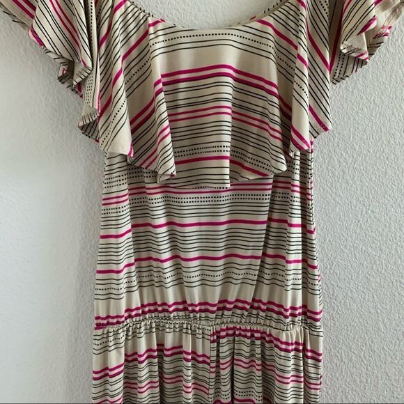 Fighting Eel Ruffle Stripe Tan Pink Romper Playsuit Jumpsuit Hawaii Aloha XS - Picture 5 of 9